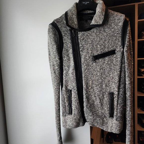 Rag & Bone tweed boucle leather trim moto jacket size M - Picture 3 of 13